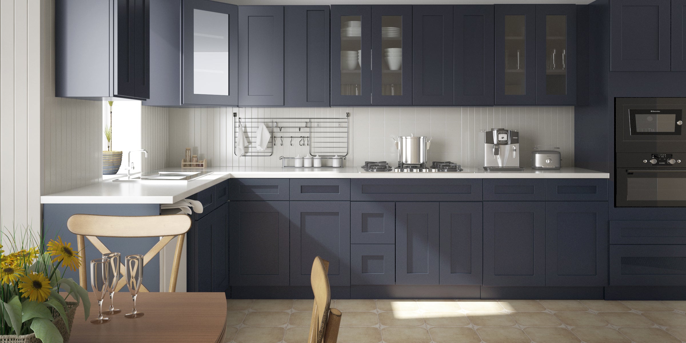 Navy Shaker Style Cabinets