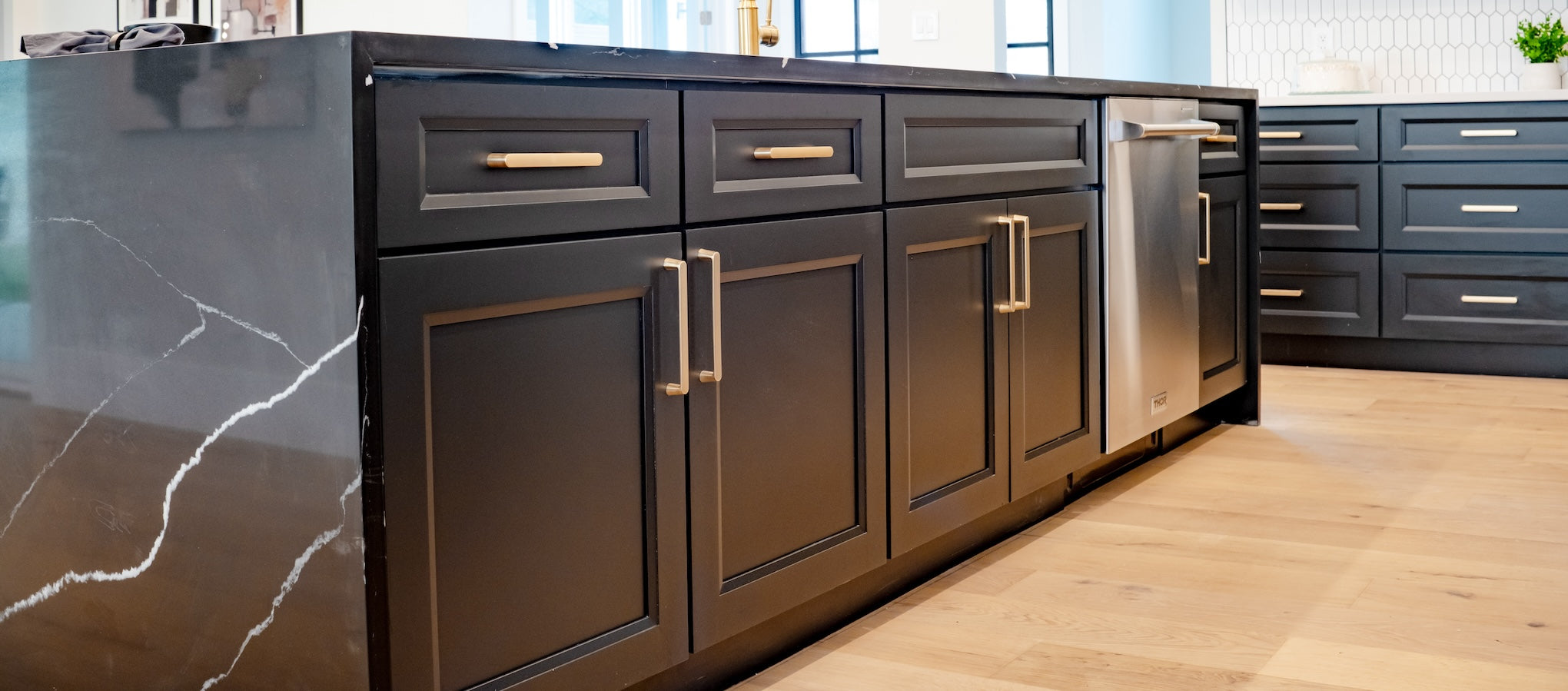 Black Recessed Panel RTA Cabinets in Kitchen