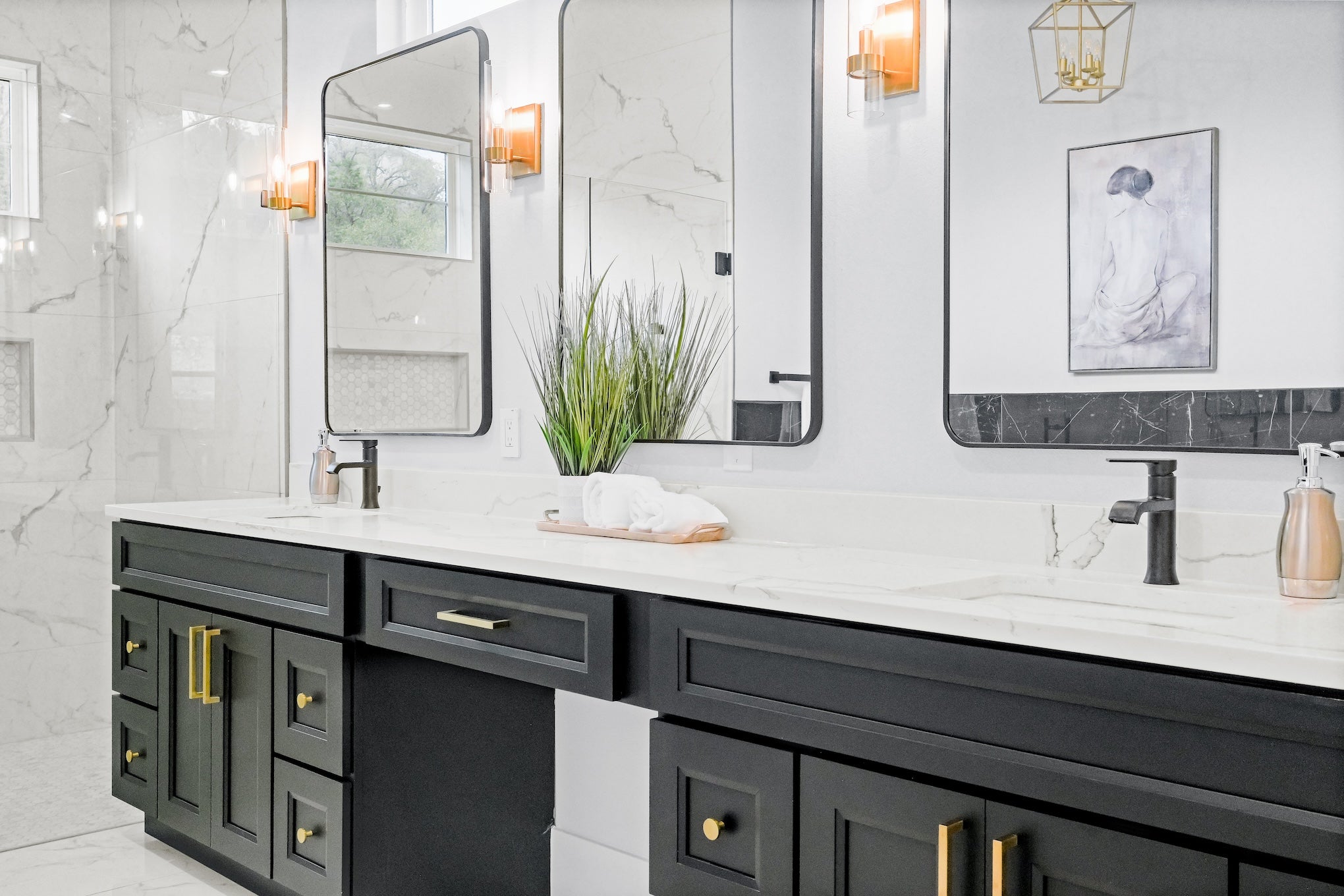 Bathroom With Estate Black Recessed Panel Cabinets from KitchenCrest